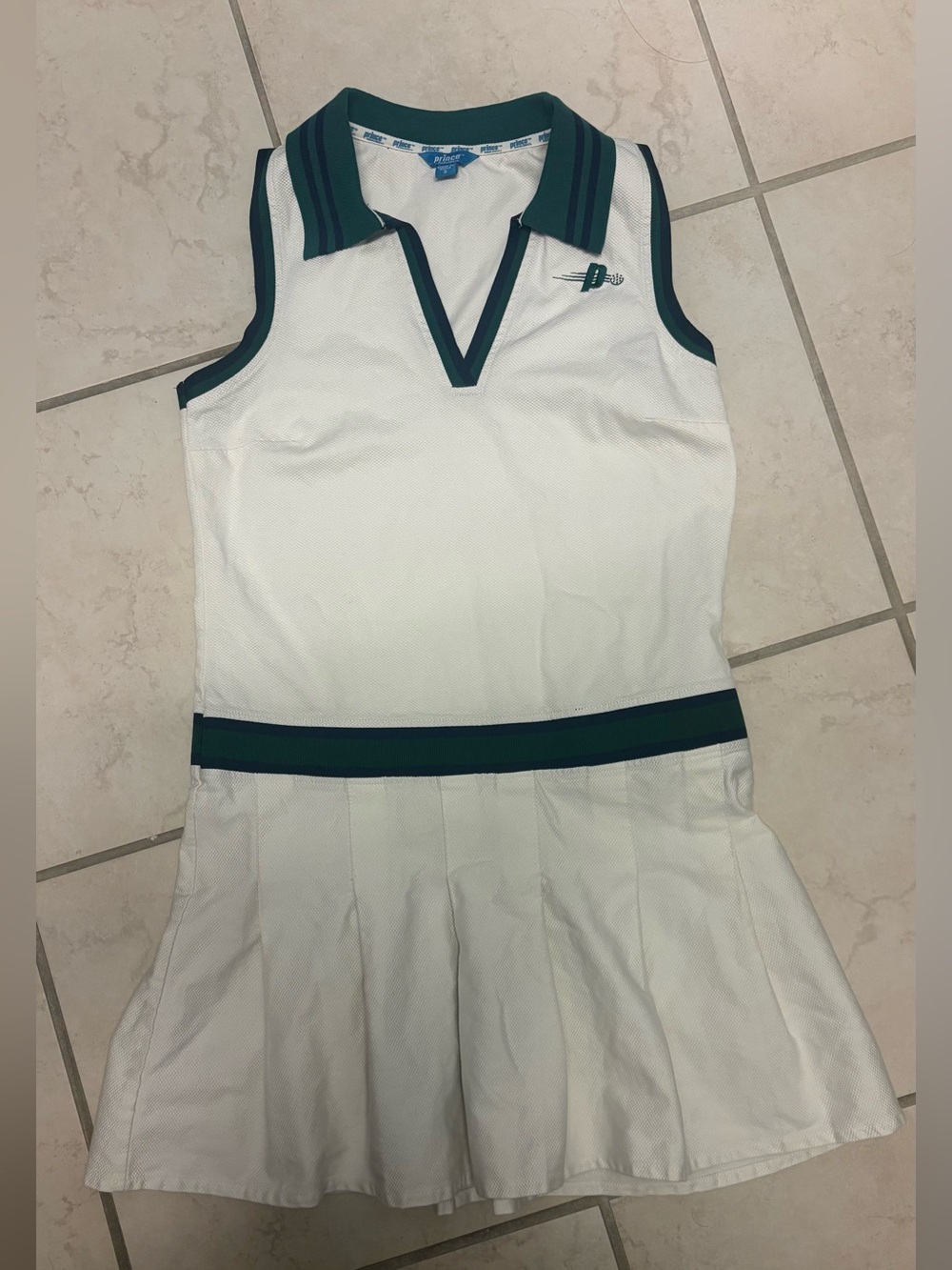 Prince Sleeveless White Tennis Dress with Green Trim